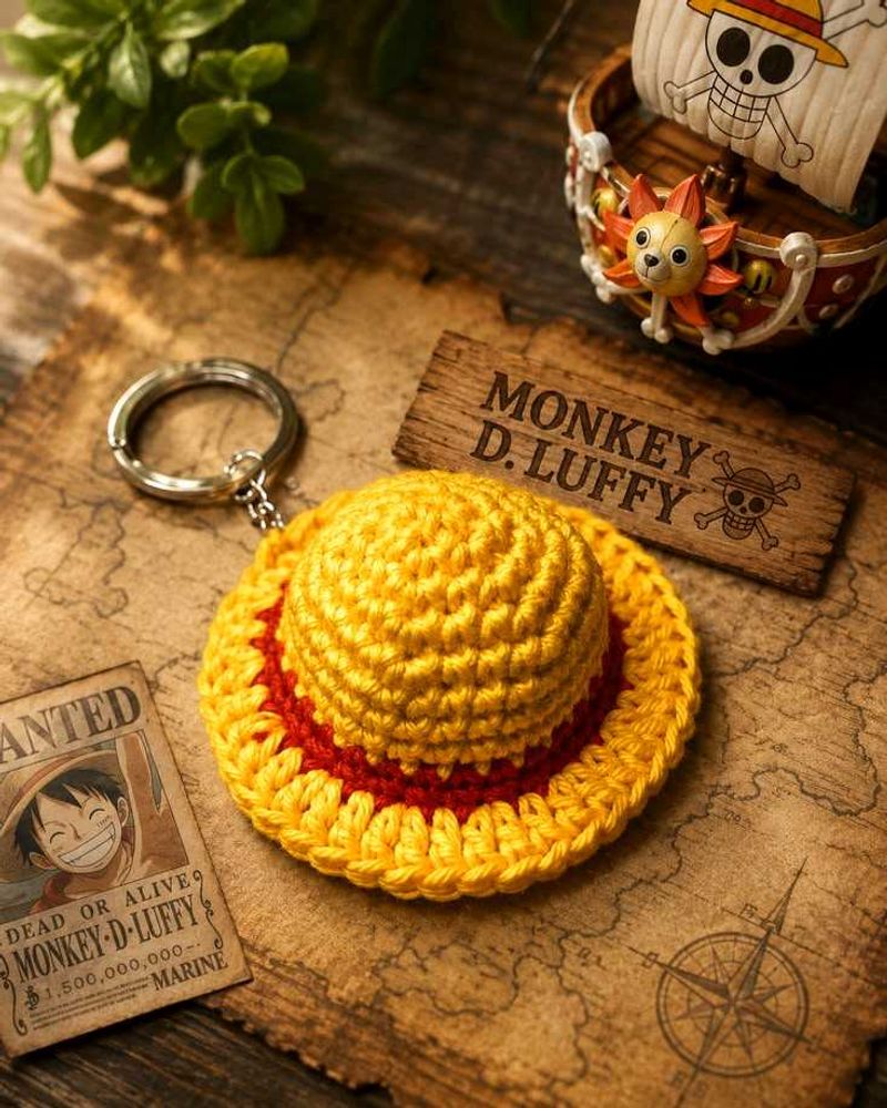 Crocheted Straw Hat Keychain