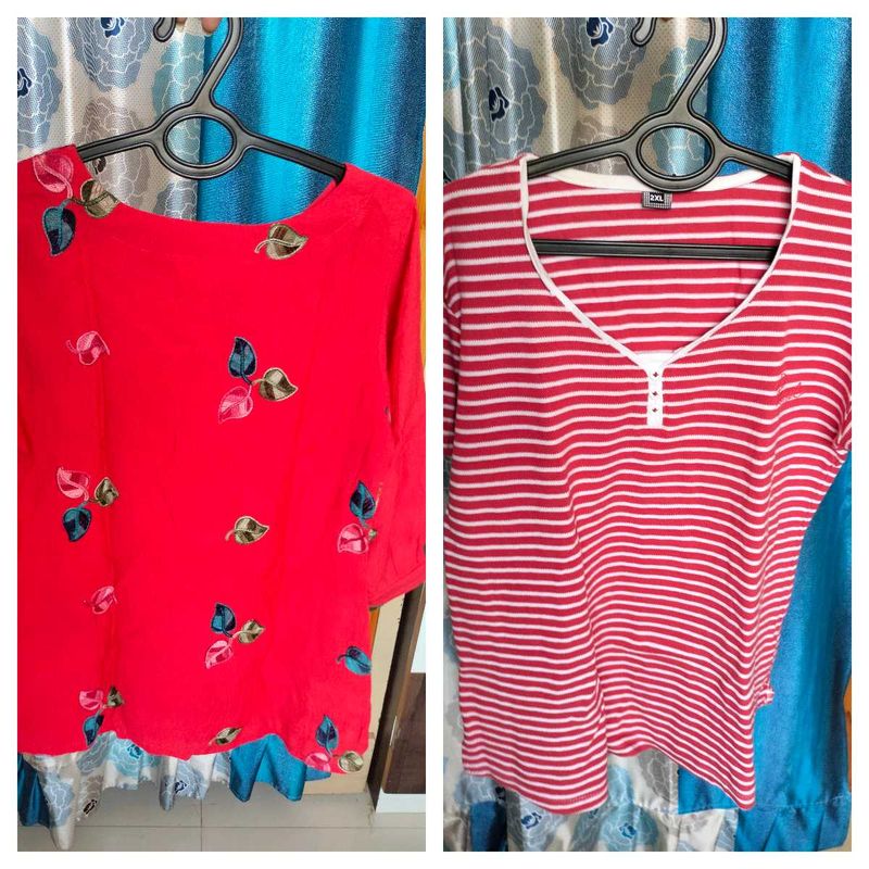 Vibrant Red &amp; Striped Tops - Set of 2
