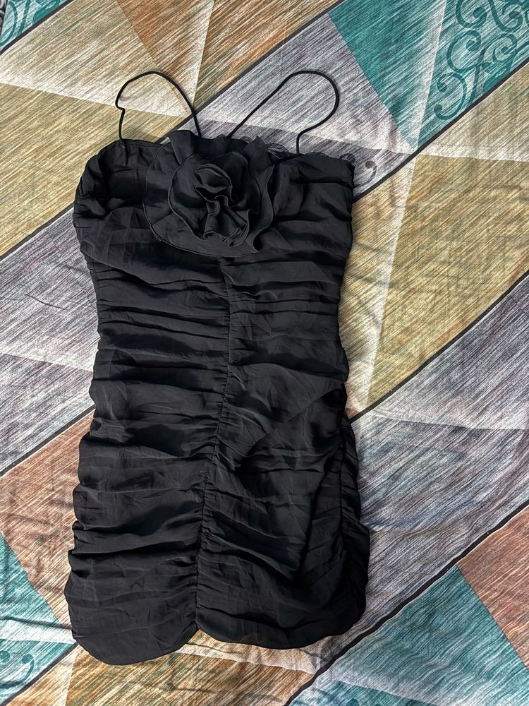 Mango Chic Black Ruched Mini Dress