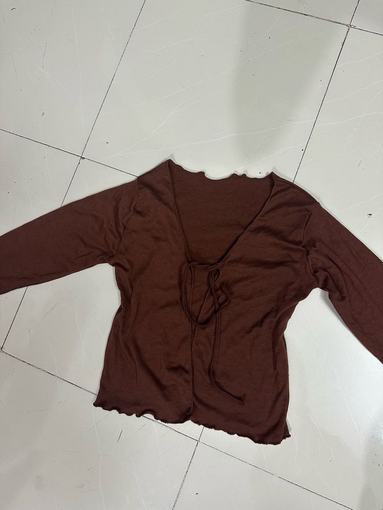 Brown Long Sleeve Tie cardigan