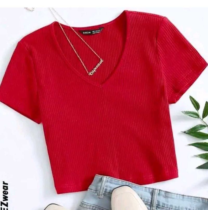 Ribbed V-Neck Crop Top combo