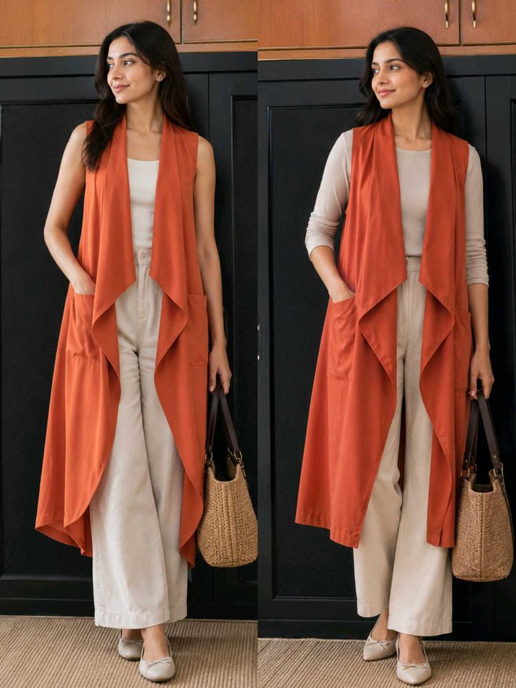 ✨ STUNNING RUST ORANGE LONGLINE WAISTCOAT ✨