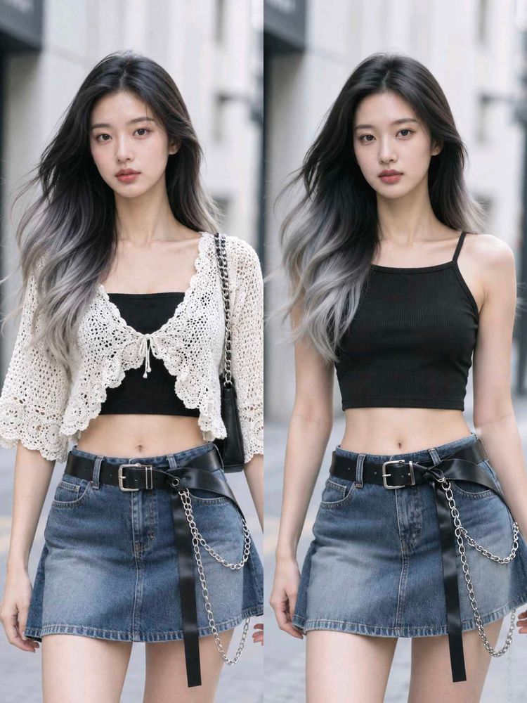 Y2K Crochet Cardigan &amp; Black crop top
