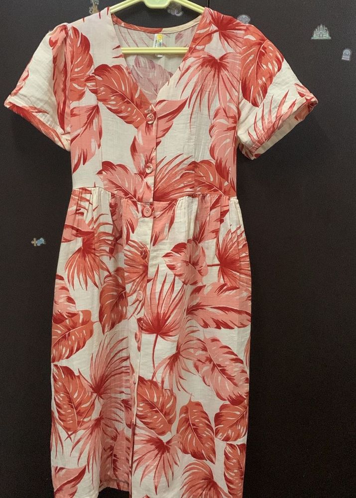 Tropical Print Button-Up Dress