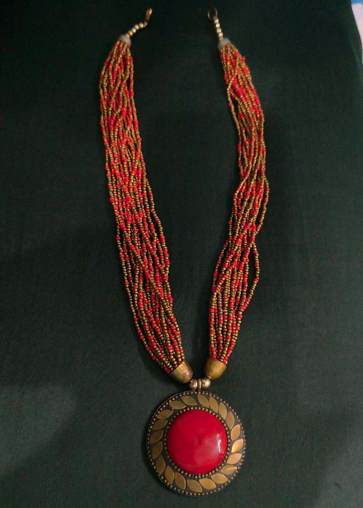 Red &amp; Gold Beaded Necklace