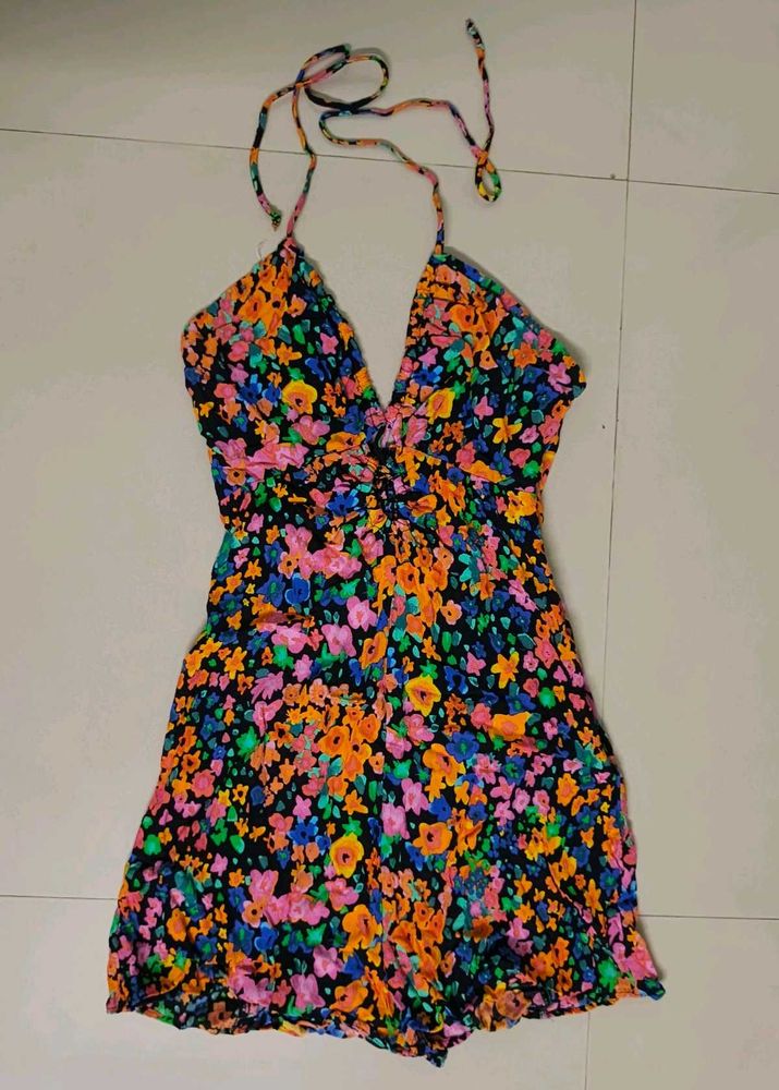 Floral Halter Neck Mini Dress