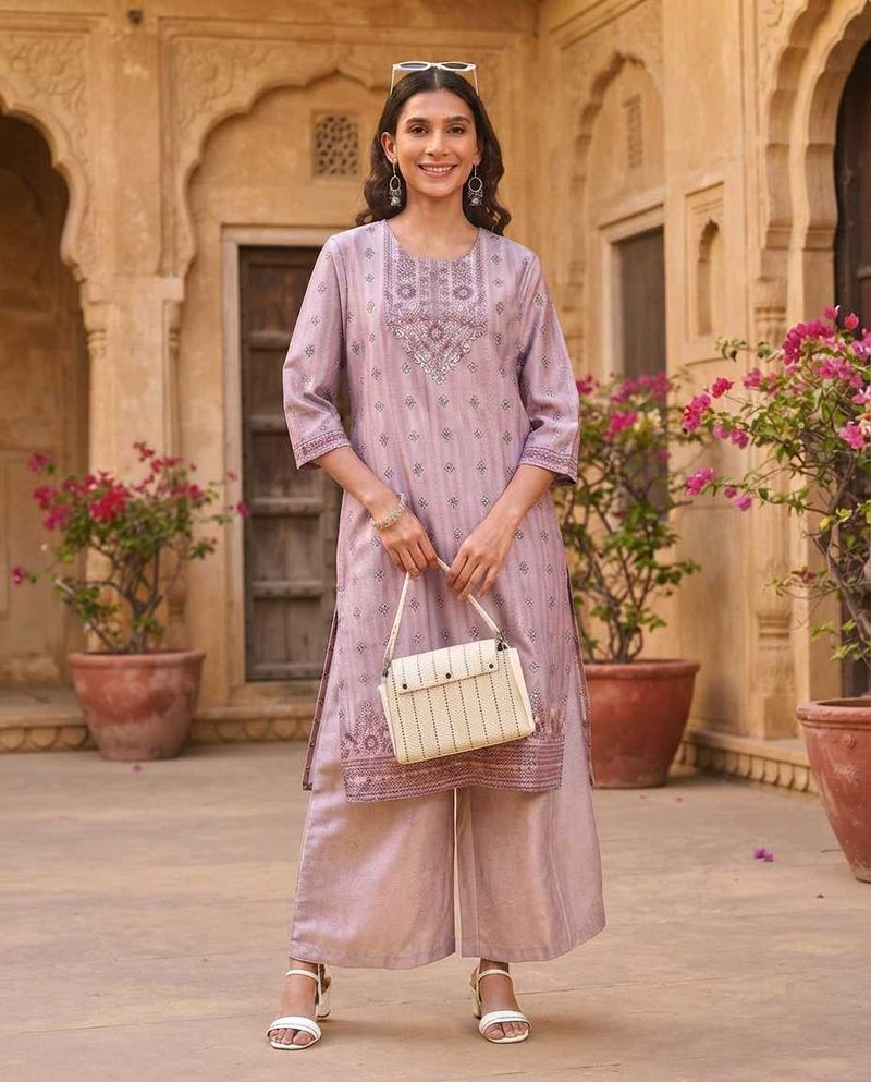 Elegant Lavender Kurta Palazzo Set