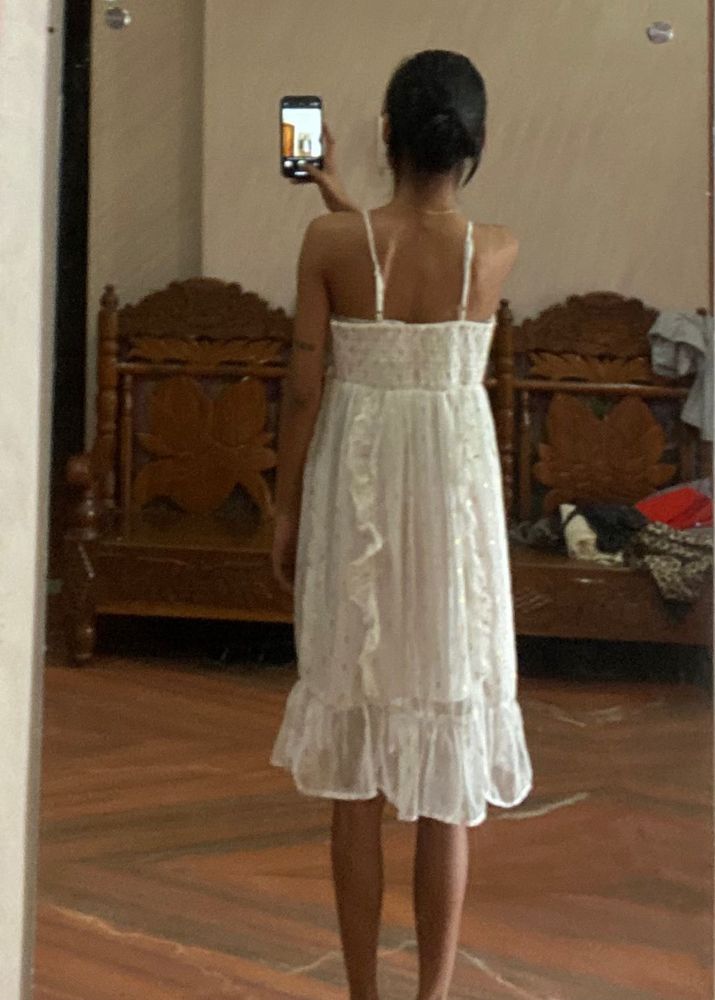 White Ruffle Midi Dress
