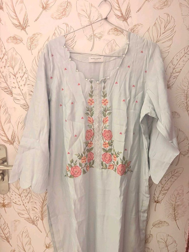 Beautifully Embroidered Light Blue Kurta