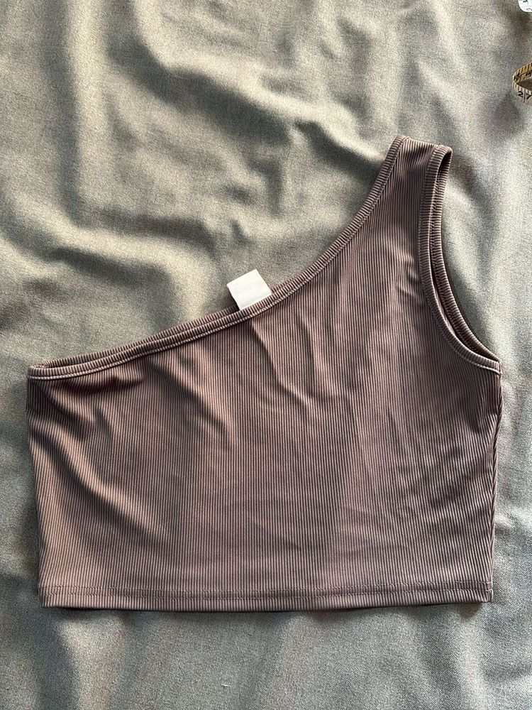 light brown one shoulder sleeves top
