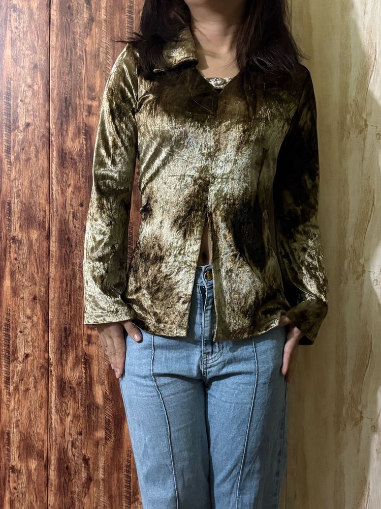 Velvet Textured Cropped Jacket