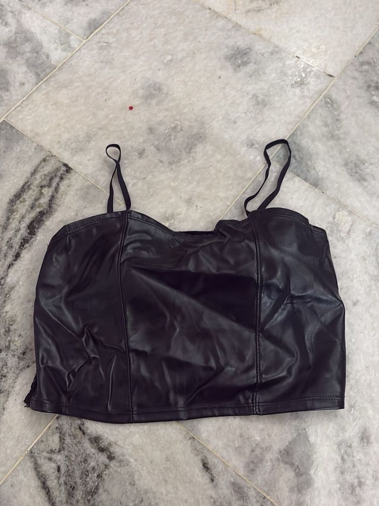 Black Faux Leather Corset Top