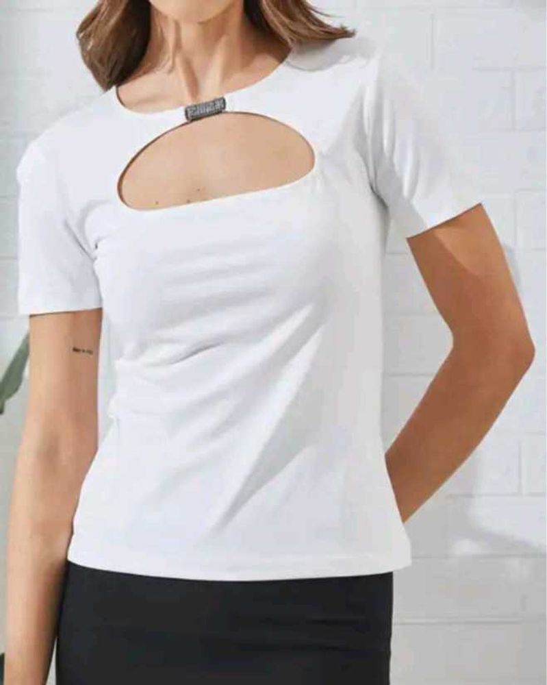 Shein Medium Length Short Sleeve Front Cut-Out Top