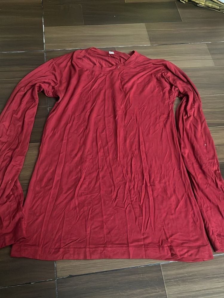 Comfortable Long Sleeve Red Top