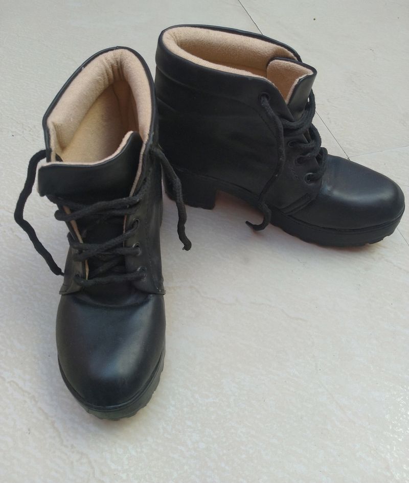 Women Boots Leather High Ankle Boot Outdoor Black