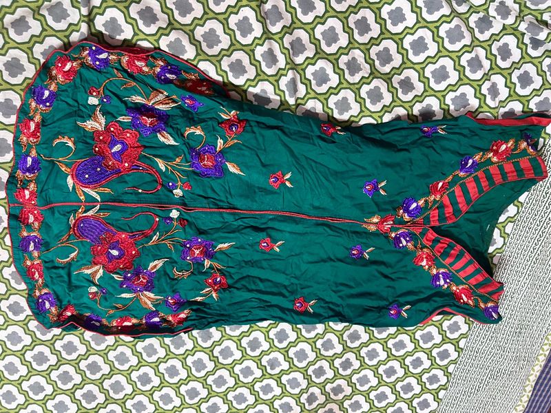 Emerald Green Floral Embroidered Tunic Short Kurti