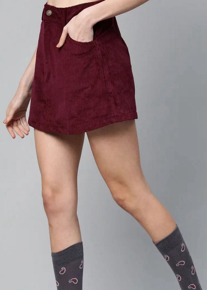 Burgundy Corduroy A-Line Skirt