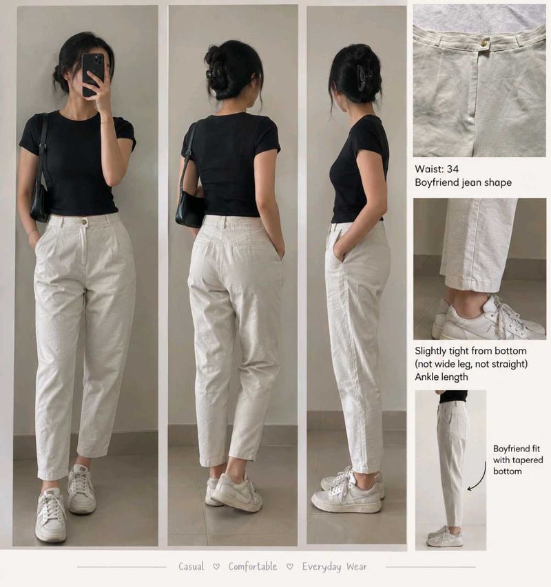 Cream Boyfriend Fit Tapered Pants