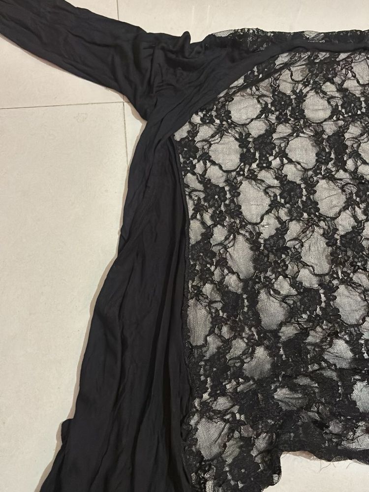 Elegant Black Lace Detail Top/ Shrug