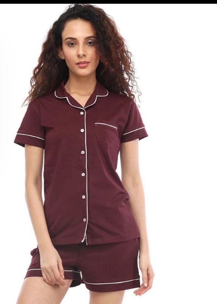 NITE FLITE Cotton Solid Top and Shorts Set