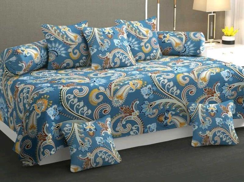VIBRANT BLUE PAISLEY PRINT BED DIWAN SET