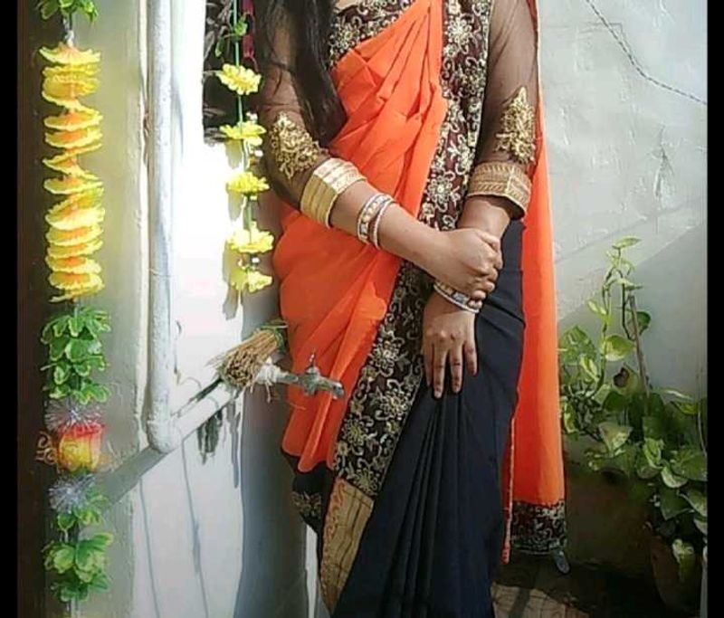 Elegant Orange &amp; Black Saree