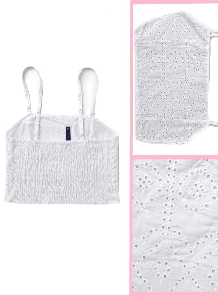 White Cotton Smocked Crop Top | KRAUS Like New