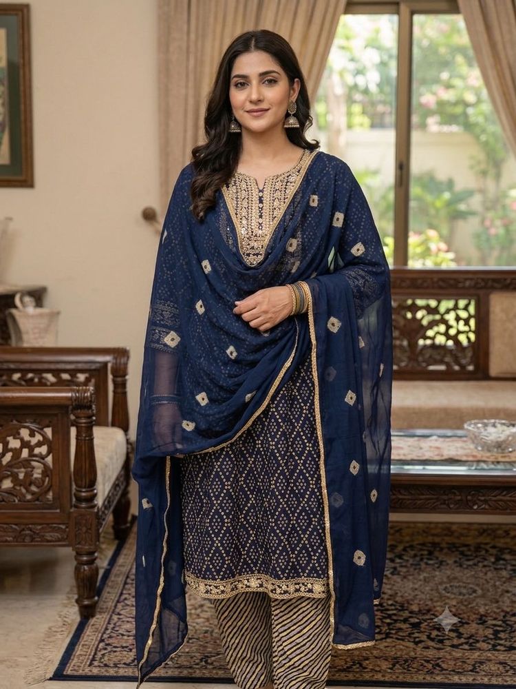 Elegant Navy Blue Kurta Set with Dupatta