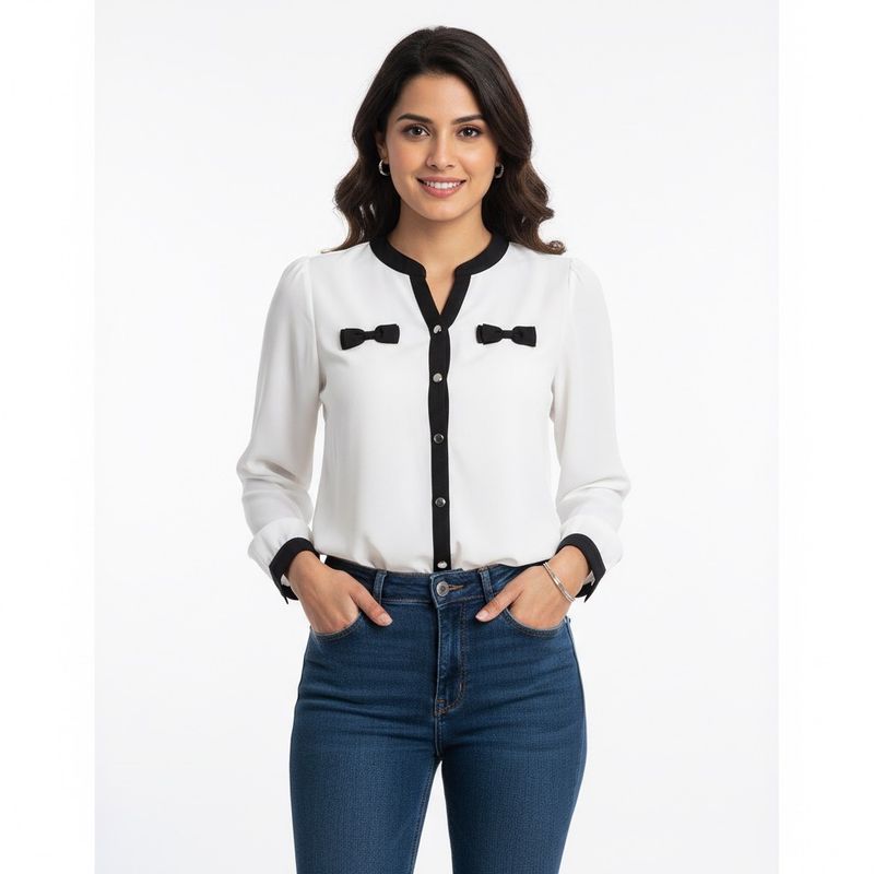 Chic White Blouse with Bow Detail
