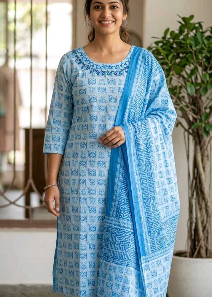 Azure Block-Print Artisan Suit Set
