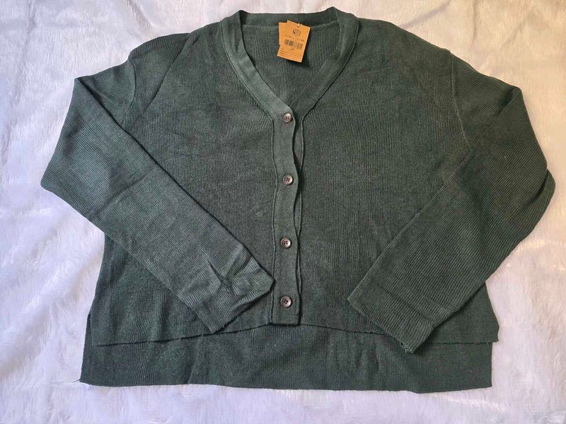 Dark Green V-Neck Button Cardigan