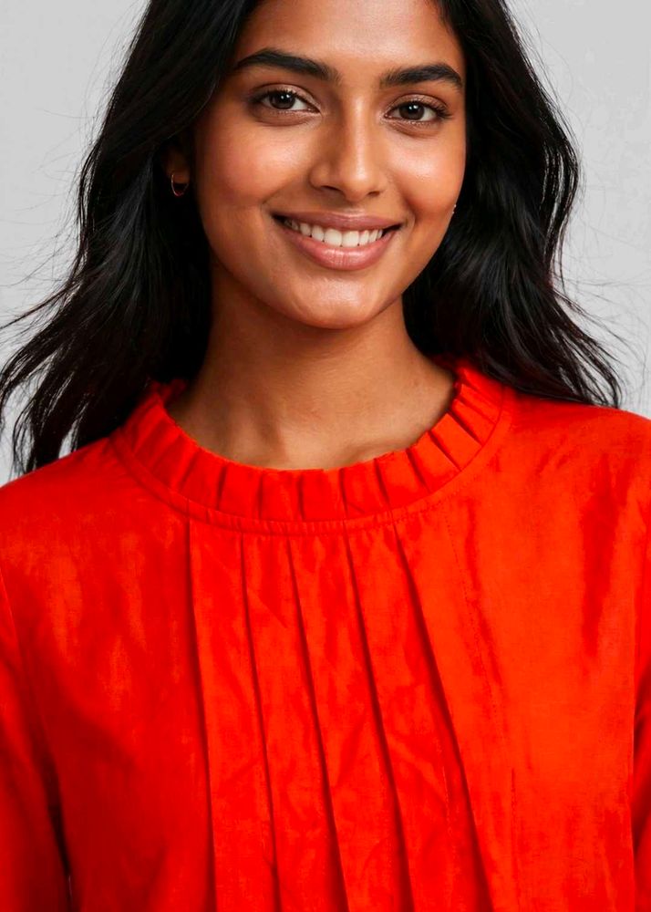 Vibrant Red Pleated Neck Top