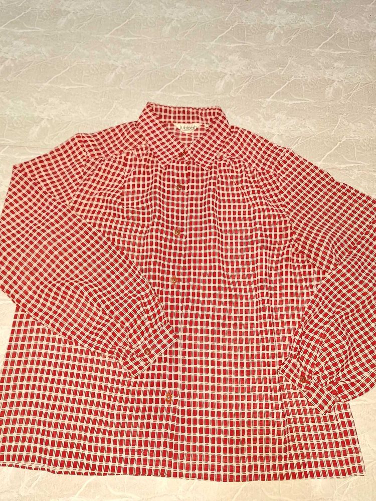 Red Checkered Long Sleeve Blouse
