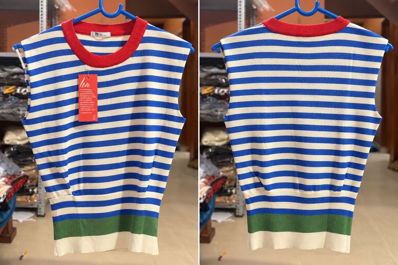 Blue &amp; White Striped Sleeveless Top