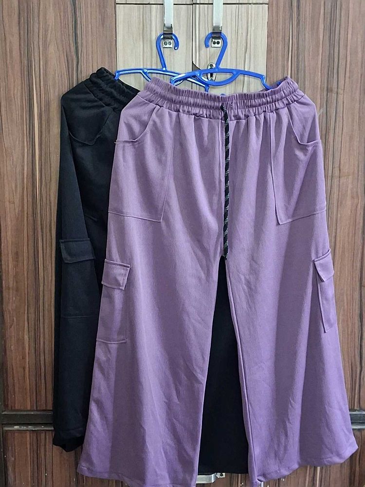 Comfortable Cargo Pants - Lavender &amp; Black