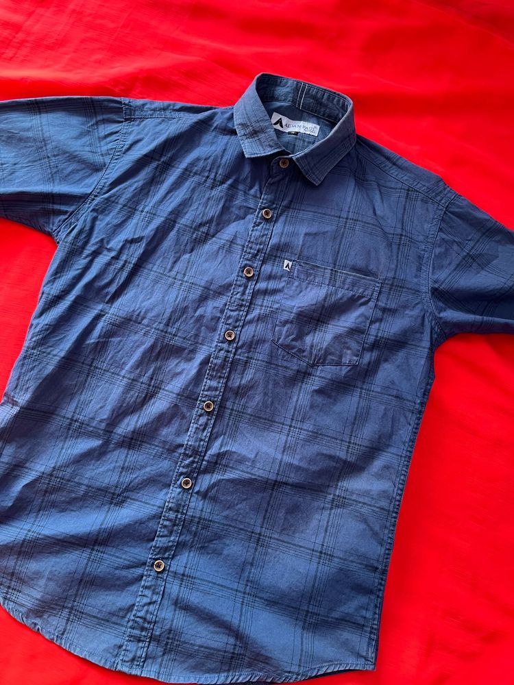 Blue Plaid Button-Down Shirt