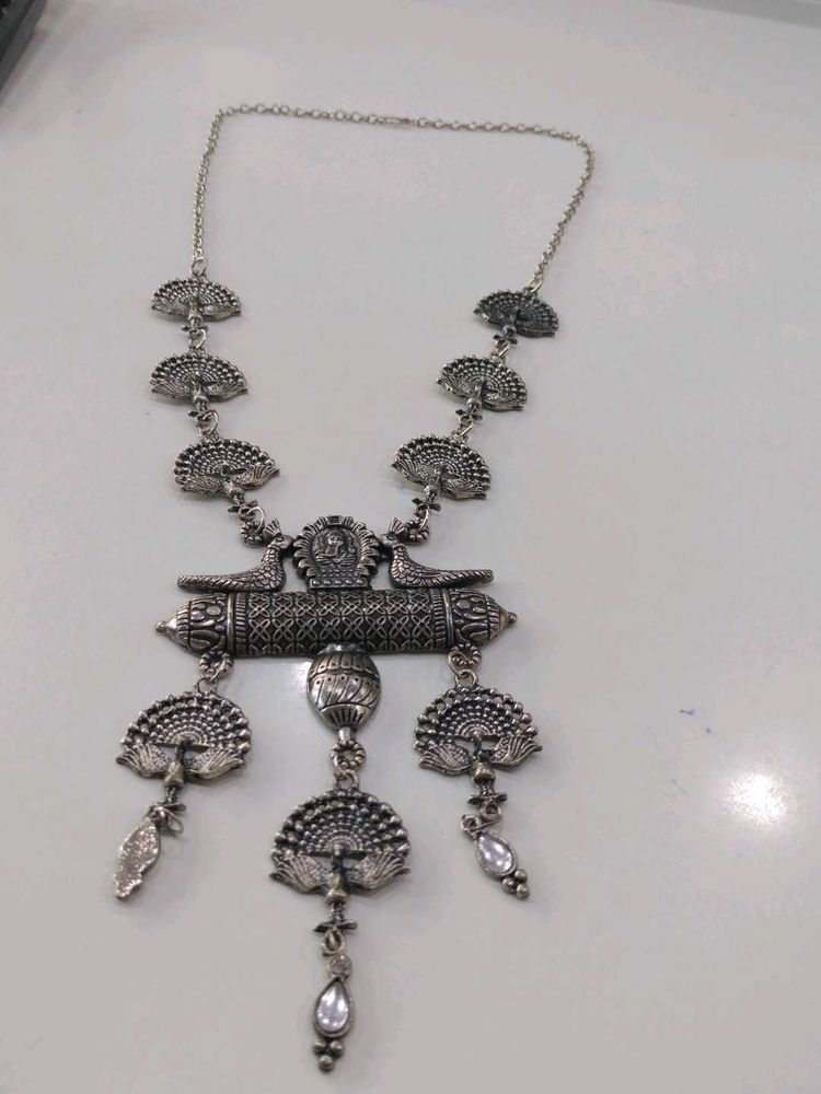 Oxidized Silver Peacock Necklace Set