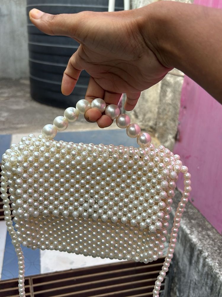 Elegant Pearl Embellished Clutch Bag