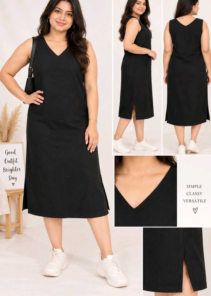 Classic Black V-Neck Midi Dress