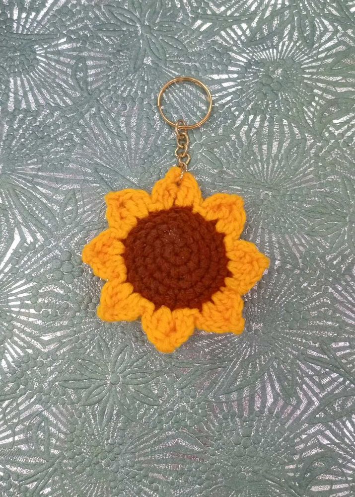 Crocheted Sunflower Keychain