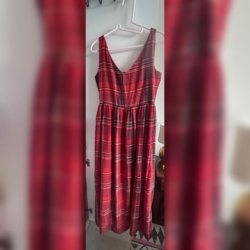 Rust orange Plaid Maxi Dress