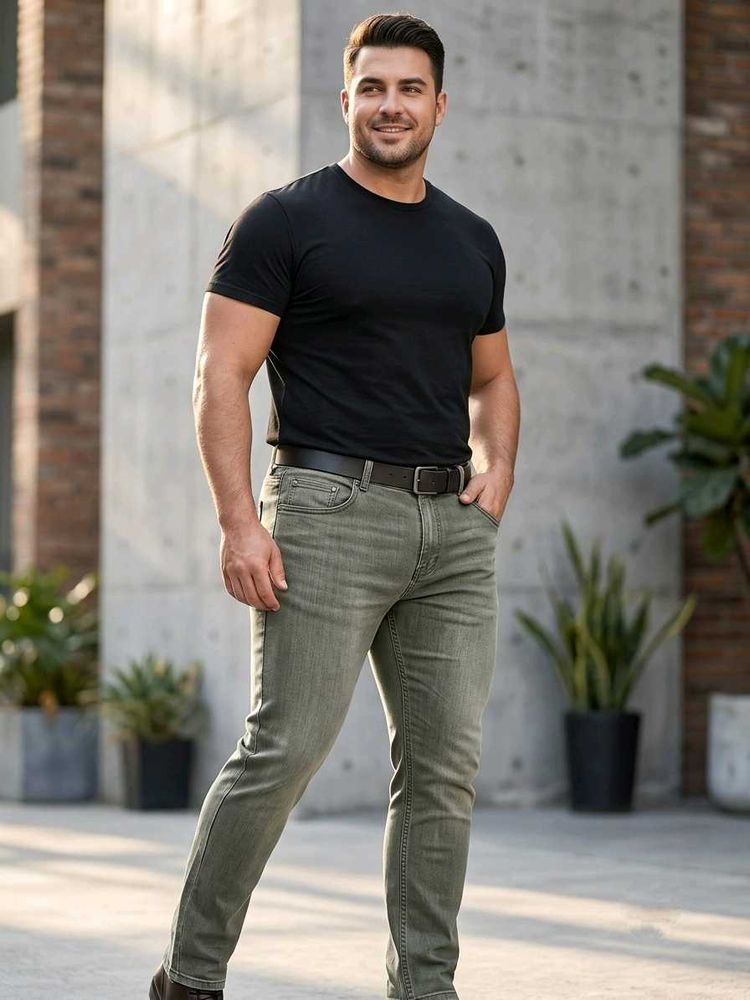 Men’s Grey Washed Denim Jeans – Size 44