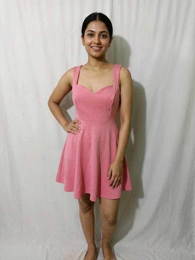 Imported Cute Pink Fit and Flare Dress fixed Price