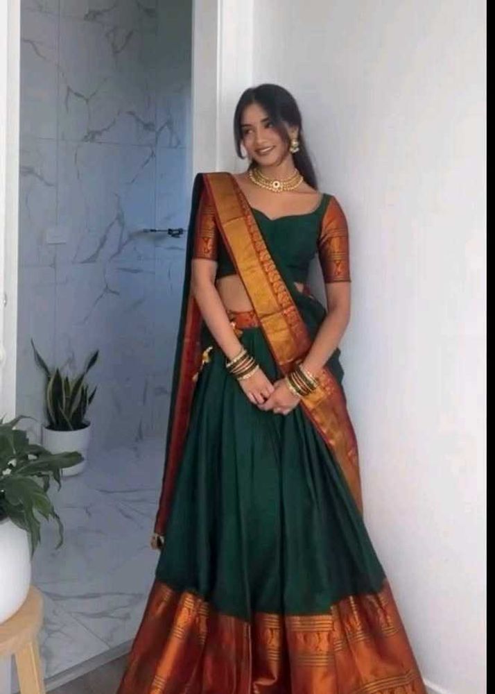 Dark Green Copper Lehenga+ bangles Box C