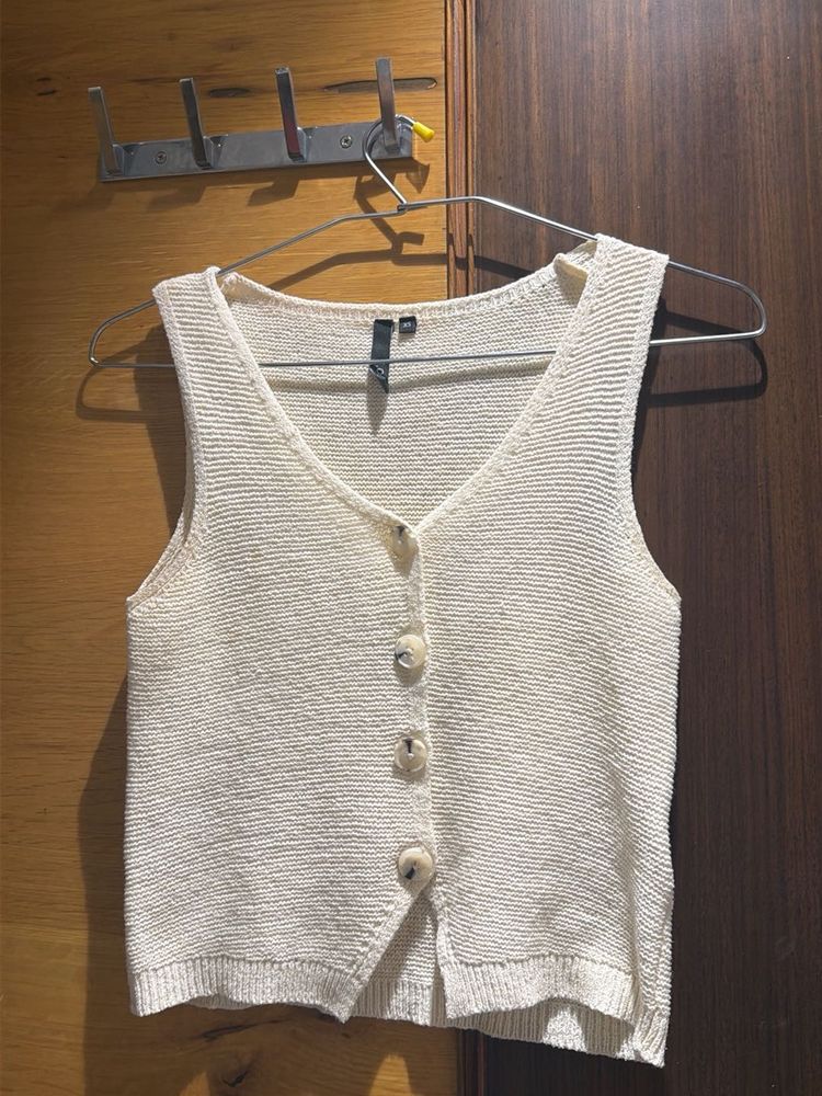 Cream Knit Button-Up Vest