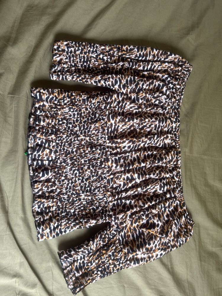 Leopard Print Smocked Off-Shoulder Top