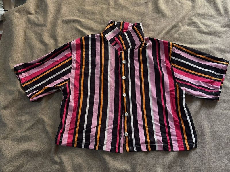 Striped Button-Up Crop Top