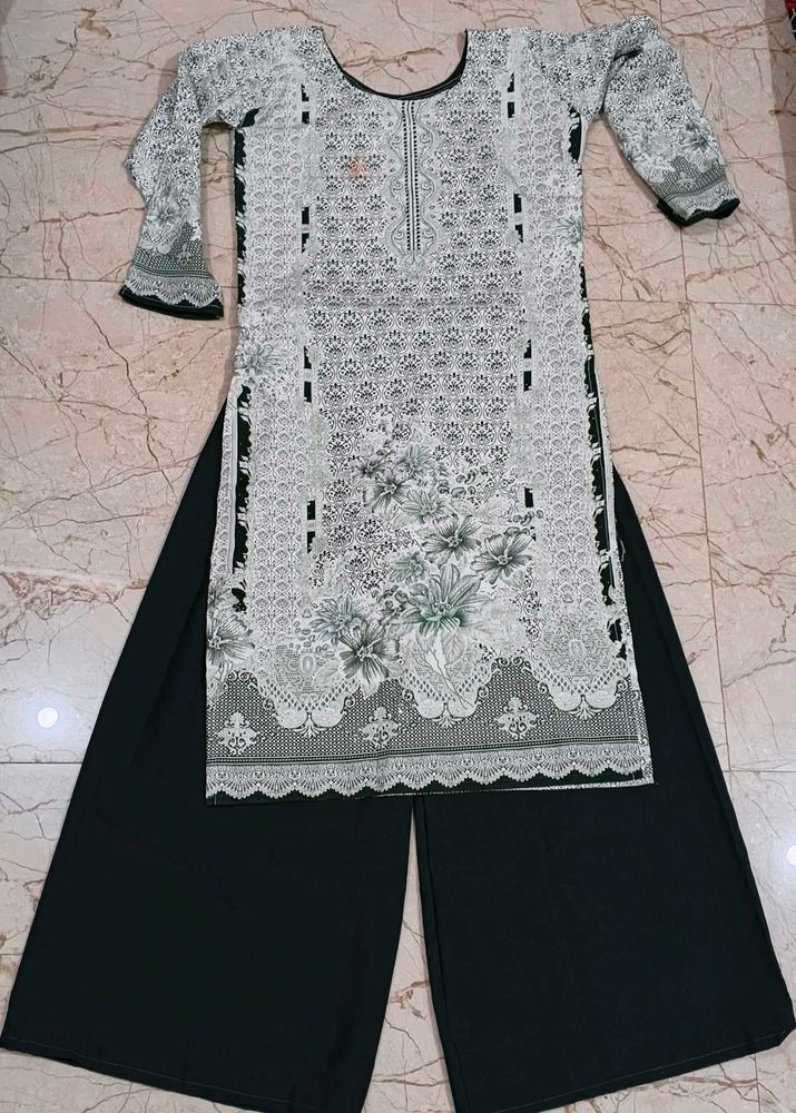 Elegant Floral Print Kurta with Palazzo Pants