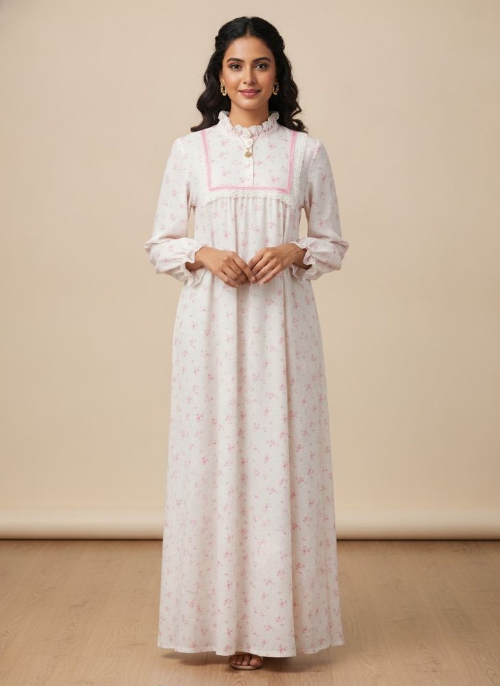 Off White Floral Night Gown