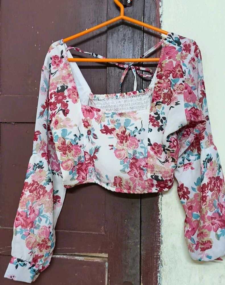 Floral Print Square Neck Crop Top